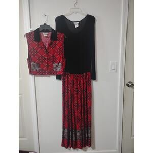 Ninna Piccalino vintage 80's 90's prairie plaid Paisley 2 piece dress & Vest